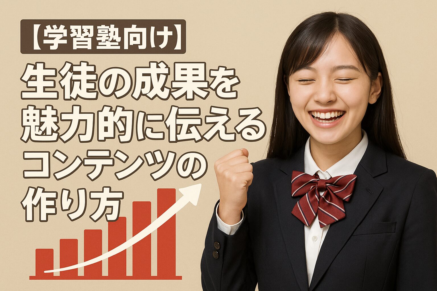 ガッツポーズをする女子学生