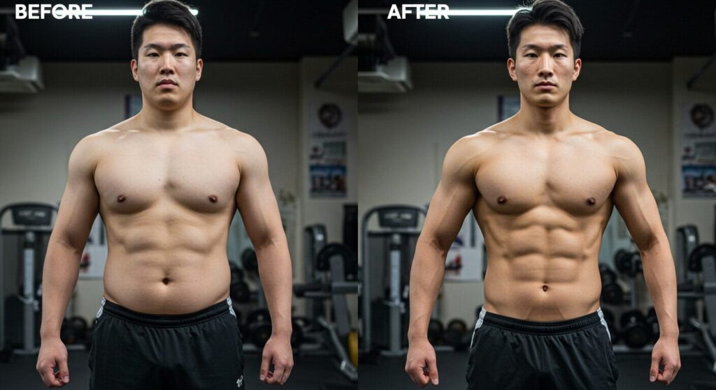男性の肉体改造のビフォーアフター