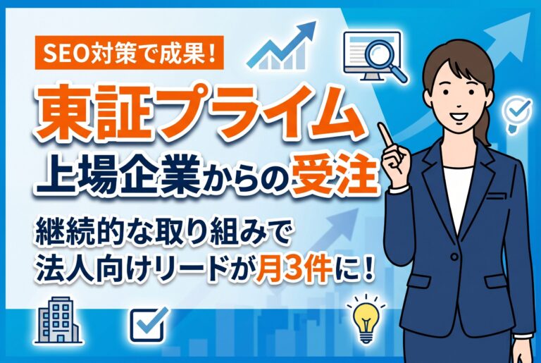 東証プライム上場企業からのお問い合わせ獲得＆法人向けリードが月3件に！市場調査業のSEO支援実績