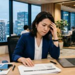 悩んでいる様子の女性経営者